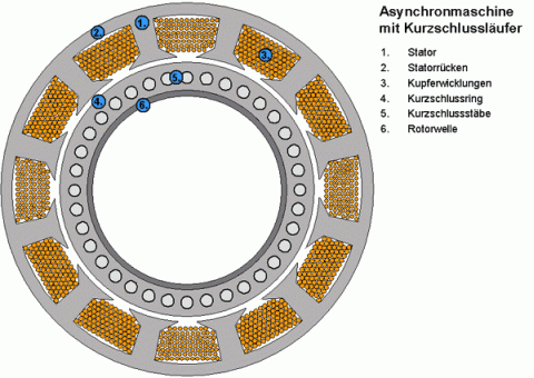 Innenläufer Asynchronmaschine mit Kurzschlusskäfigläufer