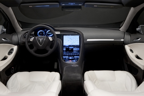Innenraum des Model S Elektroautos von Tesla 2010